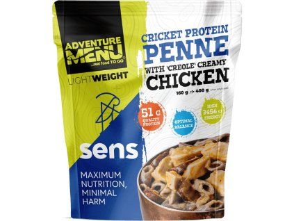 Adventure menu - Cvrččí proteinové penne s kuřecím masem v kreolské krémové omáčce